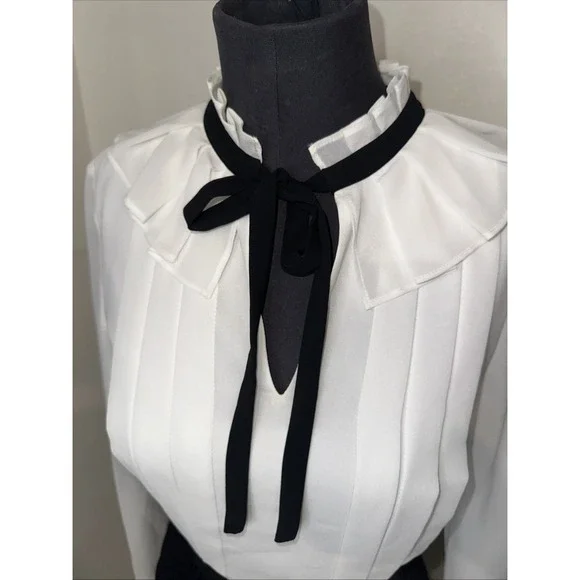 Ted Baker Women's Pleated Tie Neck Mini Dress - Ivory/Cream - Size 1 Long Sleeve